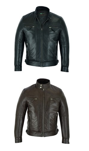 Leder herren biker jacke slim - biker,