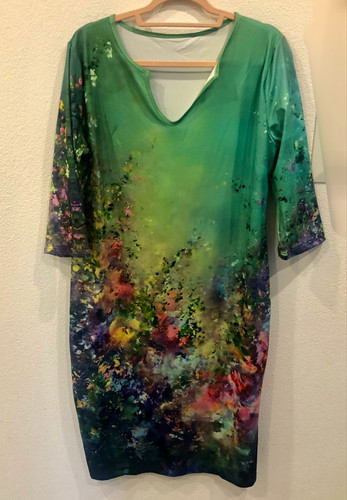 Kleid grün mit blumen rosa - kleid,