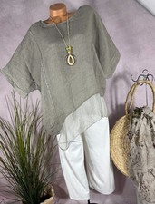 NEU  Kombiniertes 100 Leinen Shirt +Kette  Italy Loose Fit  schlamm 42 44 46