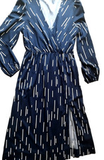 Kleid Damen Lässig Langarm V-Ausschnitt mit Schlitz Regular maxi blau Gr.40-42/L