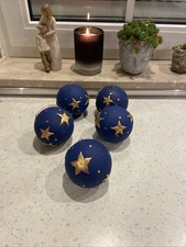 5x 10 cm Baumkugeln Weihnachten Blau Gold Sterne Punkte Aufhänger Styropor-TOP
