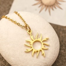 Halskette Sonne lacht Anhänger Edelstahlkette vergoldet 40 45 50 cm Kette Charms