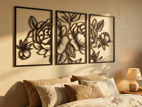 3er set blumen wanddeko - blumen, lotus