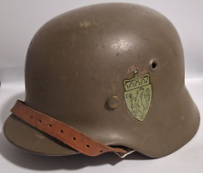 Stahlhelm ET64 M42 Norwegen Militaria Steelhelmet mit Riemen und Innenfutter RAR