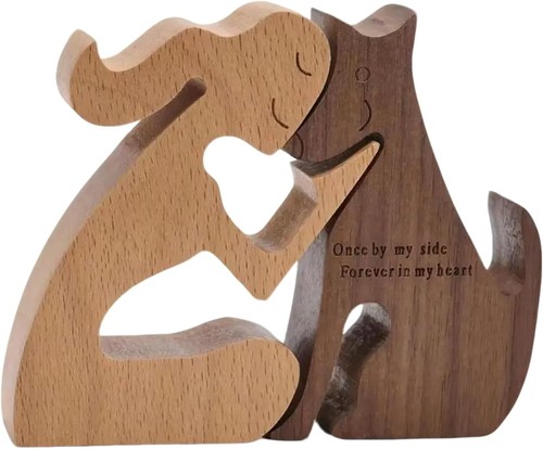 Holzfigur hund und mensch als - holzfigur,