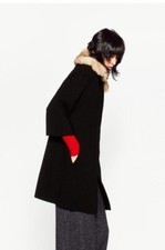 ZARA Strickmantel/Strickjacke mit Fellkragen Schwarz 36 S 