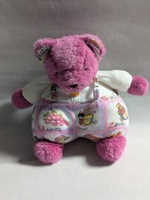 Heunec Bär Teddy Rund Lila Latzhose Bunt Plüschtier Stofftier Vintage  25cm