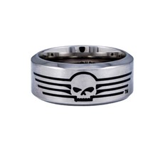 Harley-Davidson Ring 'Skull with Lines' – Edelstahl mit Skull-Logo - Silber