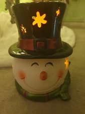 QVC Schneemann Leuchte mit flammenloser Kerze. Hat eine Zeitschaltuhr. NEU IM KARTON