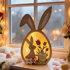 Osterdeko Holz Hase mit LED