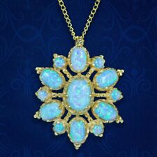 VIKTORIANISCHER STIL OPAL CLUSTER ANHÄNGER HALSKETTE SILBER 18 KT GOLD VERGOLDET