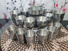 Zinnbecher Set OLWE 93% Pewter – Becher Schnapsgläser – Jagdmotive