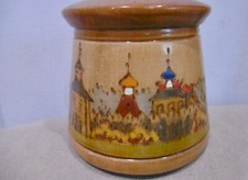 alte Russische Holz -Schmuckdose Handarbeit Brandmalerei 60er Kirchen Häuser