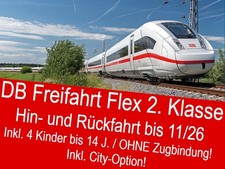 DB Freifahrt Flex ICE/IC/EC Ticket - 2. Klasse Hin- und Rückfahrt - BLITZVERSAND