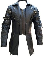 Herren Steampunk Kunst PU Kunstleder Mantel Gothic Punk Trench Tops Stil