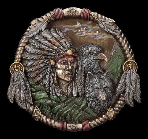 Wandrelief indianer mit wolf - -,