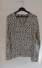 Damen Pullover  Gr. L Strick aus Garn grau/ weiß