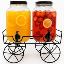 Glaskrug Getränkespender Zapfhahnflasche Glasspender mit Getränkehahn Glas 2x4 L