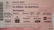 TICKET UEFA CL 2009/10 FC Zürich - FK Ventspils