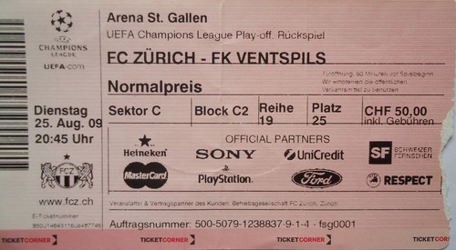 Ticket uefa 2009 - uefa, fc