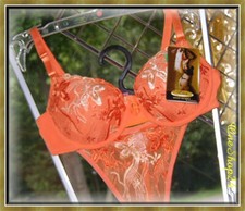 #91 | BH-Set - Push up mit String - tolle Glanzstickerei - orange - Gr. 65 B