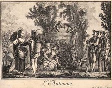 HERBST Weinlese dekorativer allegorischer Kupferstich um 1750 - Original