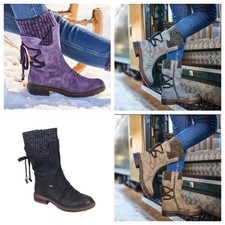 Damen Schlupfstiefel Stiefeletten Schnür Boots Winterschuhe Warm Schneestiefel
