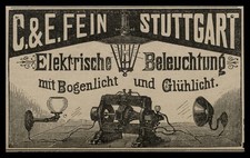 Alte Reklame Werbung 1887 Elektrische Beleuchtung C. & E. Fein Stuttgart