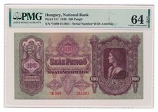 UNGARN Banknote 100 Pengo 1930 Szalasi Ausgabe PMG MS 64 EPQ Wahl Stempelglanz