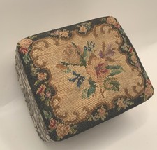 Vintage Schmuckkästchen Gobelin Petit Point Blumenmuster Schlangenleder Optik 