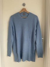 FTC Cashmere Damen Strick Pullover L Hellblau 100% Kaschmir Seitenschlitze Long