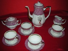 Geschirr, Kanne mit Tassen, Goldrand, Kommunion  Kelch und Hostie auf der Kanne