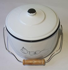 Zwiebel Eimer - Küche - Blech - weiß - Retro - Deckel - Lüftunglöcher