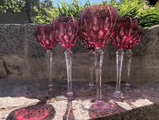 6 x rubinrote Kristall Weingläser Handgeschliffen aus Nachlass unserer Ur-Oma