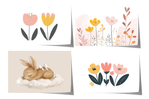Hasen poster pastellblumen - hasen,