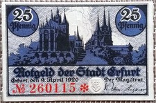 Notgeld: 25 Pfennig Erfurt (Thüringen) 1920, VF- XF