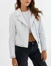 Nieten Lederjacke Damen Weiß Biker Moto Größe XS S M L XL XXL Maßanfertigung