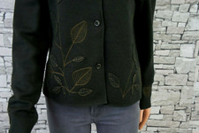 JONES NEW YORK DAMEN REINE KOCHWOLLE STRICKJACKE STICKEREI DUNKELGRÜN S  