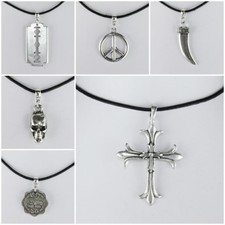 Herren Männer Halskette Lederhalskette Kette Leder Style Zahn Kreuz Schädel