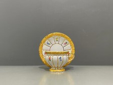 Meissen Mokka Gedeck X-Form Streublümchen Blumen viel Gold Prunk Top 1.Wahl