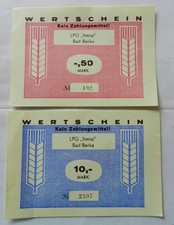 DDR; 2 Wertscheine   0,50 + 10,- Mark  LPG " Ilmtal "  Bad Berka