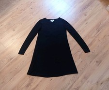 RICK CARDONA Strick-Kleid Gr.34 schwarz Rundhals gerippter Langarm Falte hinten 