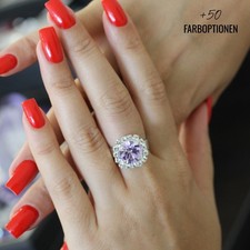 10mm Silber Swarovski Ring, Verstellbar, Halo Design, Brautschmuck, Cocktailring