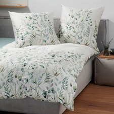 Janine Mako Satin Bettwäsche moments 98123-06 grün Blätter Gräser Naturmuster