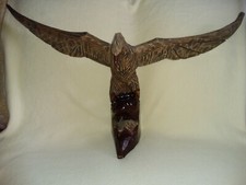 Adler aus Holz Handgeschnitzt Flügel 73cm breit mit Jungen Adler Horst Jagd Wild