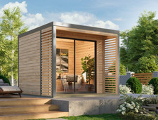 Gartenhaus Holz 38mm Blockhaus Poolhaus Metall/Holz Hybrid SATURN 276x276 natur