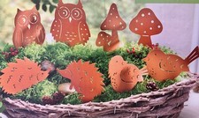 8 Herbst Dekostecker Vogel Pilz Igel Eule NEU aus Metall in rost - braun 