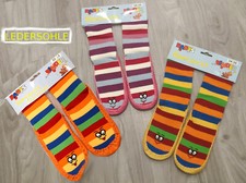 Kinder Mädchen Jungen Hüttenschuhe Hausschuhe Ledersohle Ringel Motive