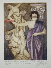 Ratto delle Sabine - Medagli - Radierung signiert - römische Mythologie - 20.Jh.