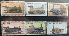 Briefmarken Motiv Eisenbahn, 6 verschiedene Dampfloks, Vietnam 1985